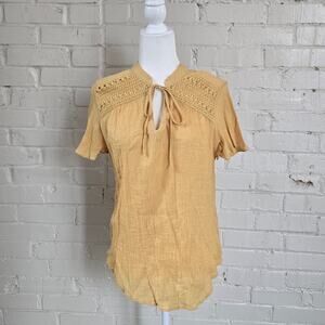 Goldenrod Yellow Blouse 1x┃ Crochet Lace Yoke ┃Fairycore, Cottagecore, Summer